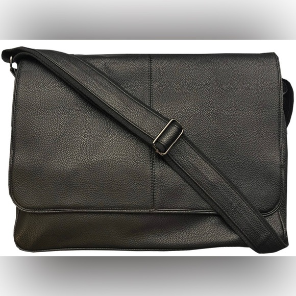 K. Carroll Vegan Leather Black Pebbled Messenger Bag, NWT. - Picture 1 of 3